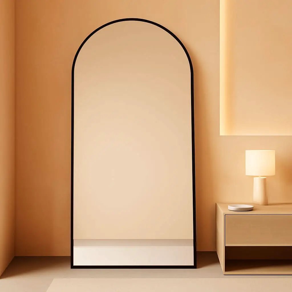 71 Inch Full Length Arched Floor Mirror Black Freestanding from PriceLows™