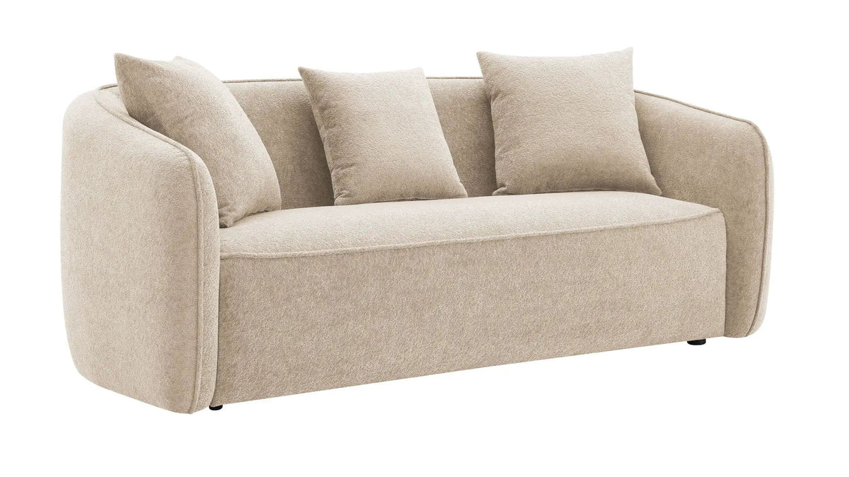 Keith Sofa With 3 Matching Color Toss Pillows | 2 Pieces | Fabric & Plywood | Living Room