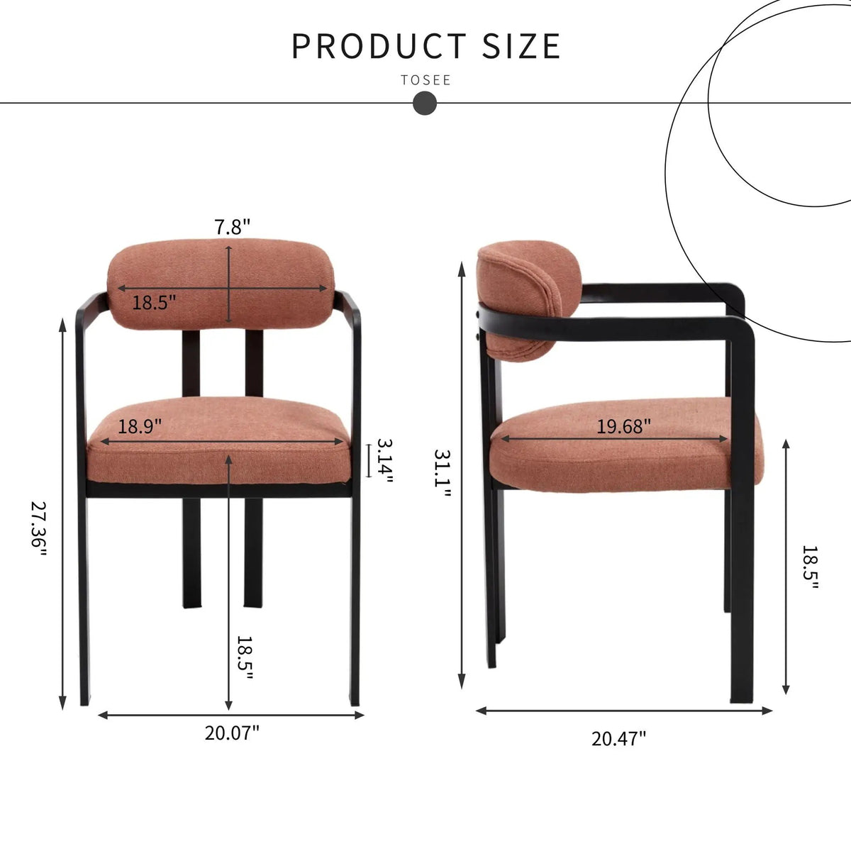 Dining Arm Chairs | Set Of 2 | Matte Metal Legs | Curved Ergonomic Backrest