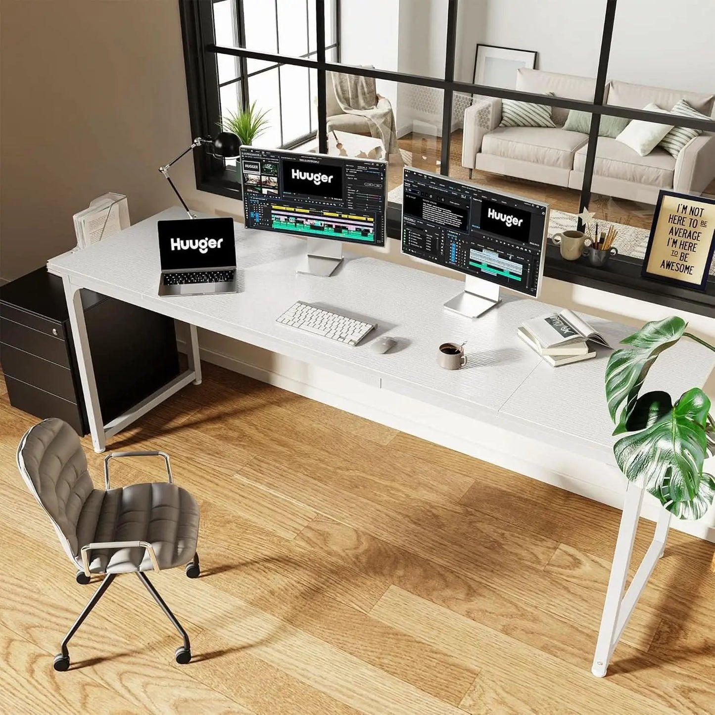 80 Inch White Computer Desk With Storage Metal Frame from PriceLows™