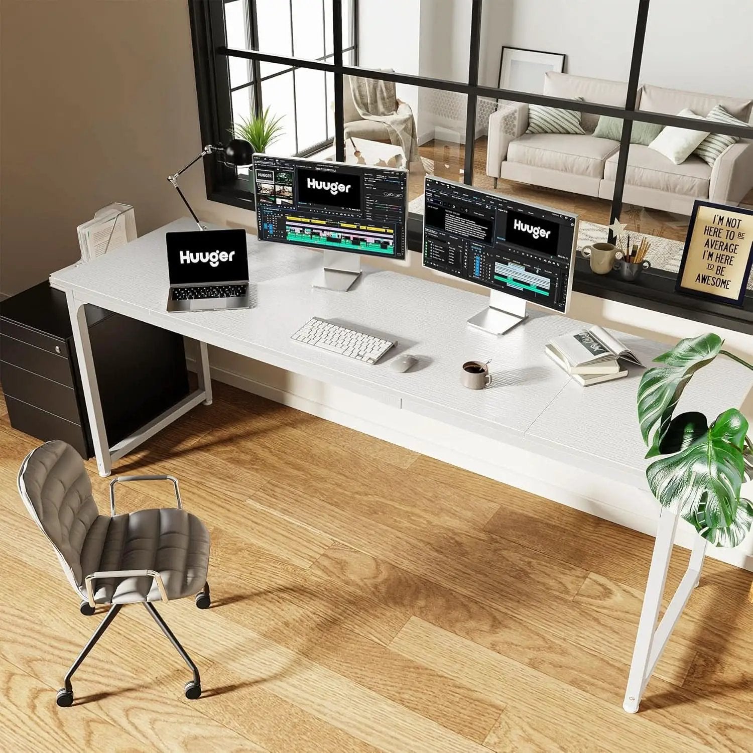 80 Inch White Computer Desk With Storage Metal Frame from PriceLows™