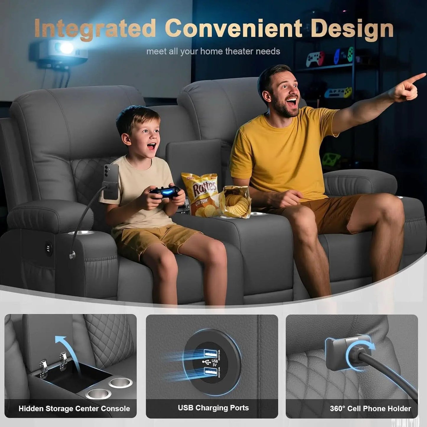 Two Seat Reclining Loveseat With Center Console USB Ports from PriceLows™