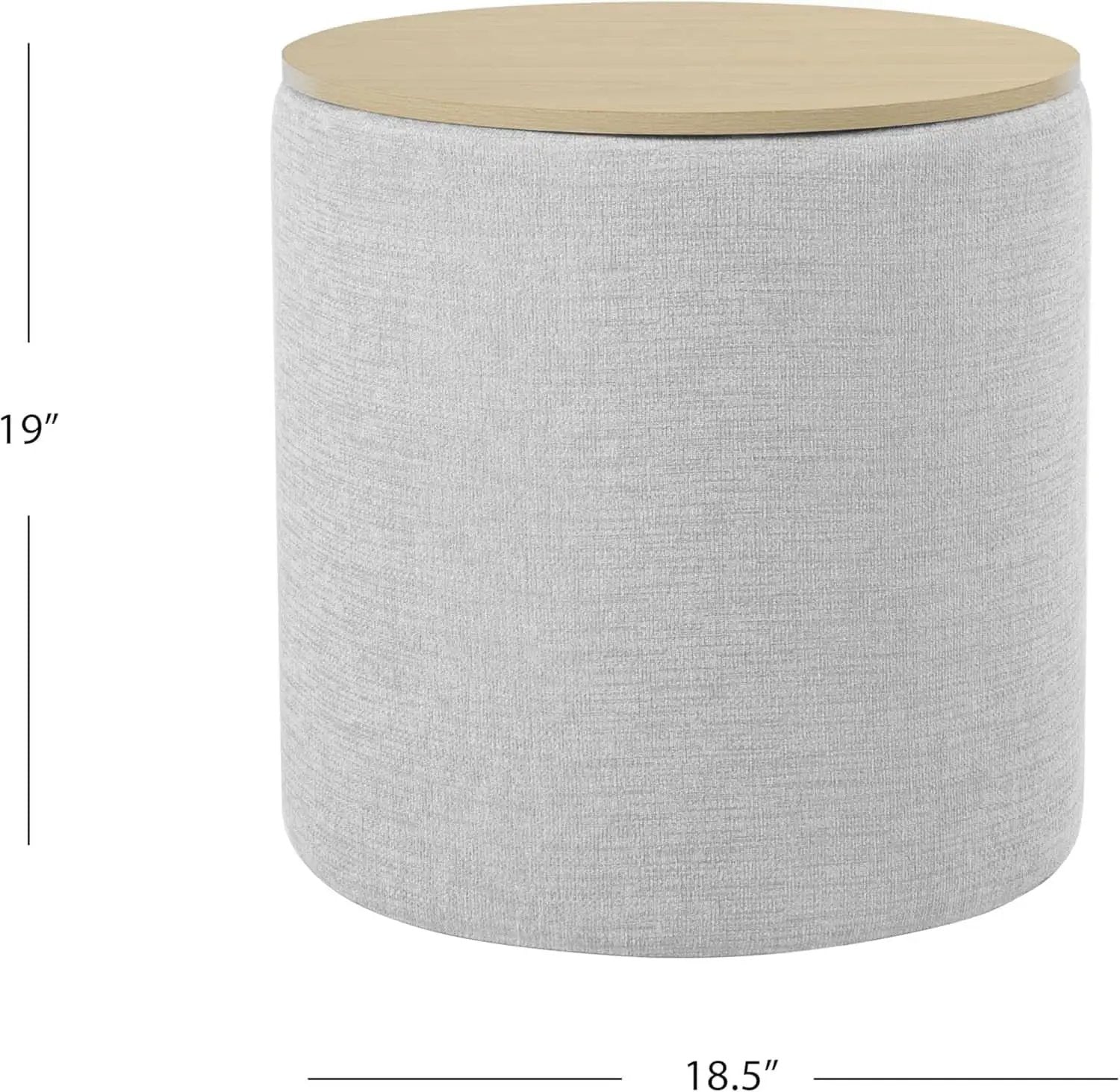Storage Ottoman 18 Inch Wood Top Gray Textured Fabric from PriceLows™
