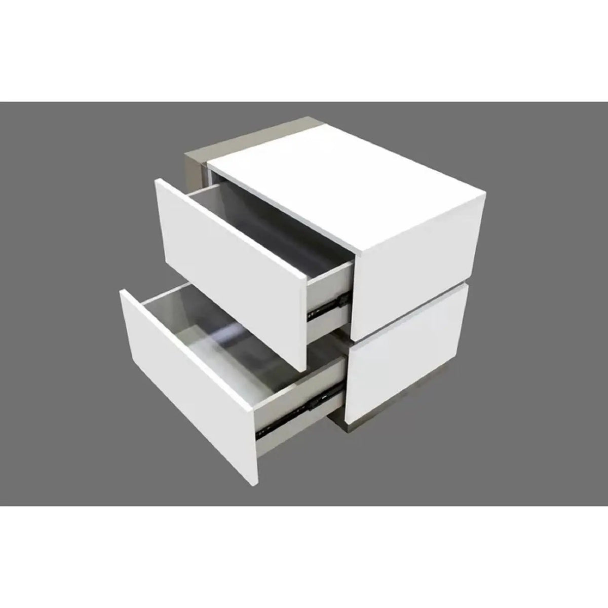 Nightstand | Two Drawers | High Gloss Finish | White Silver