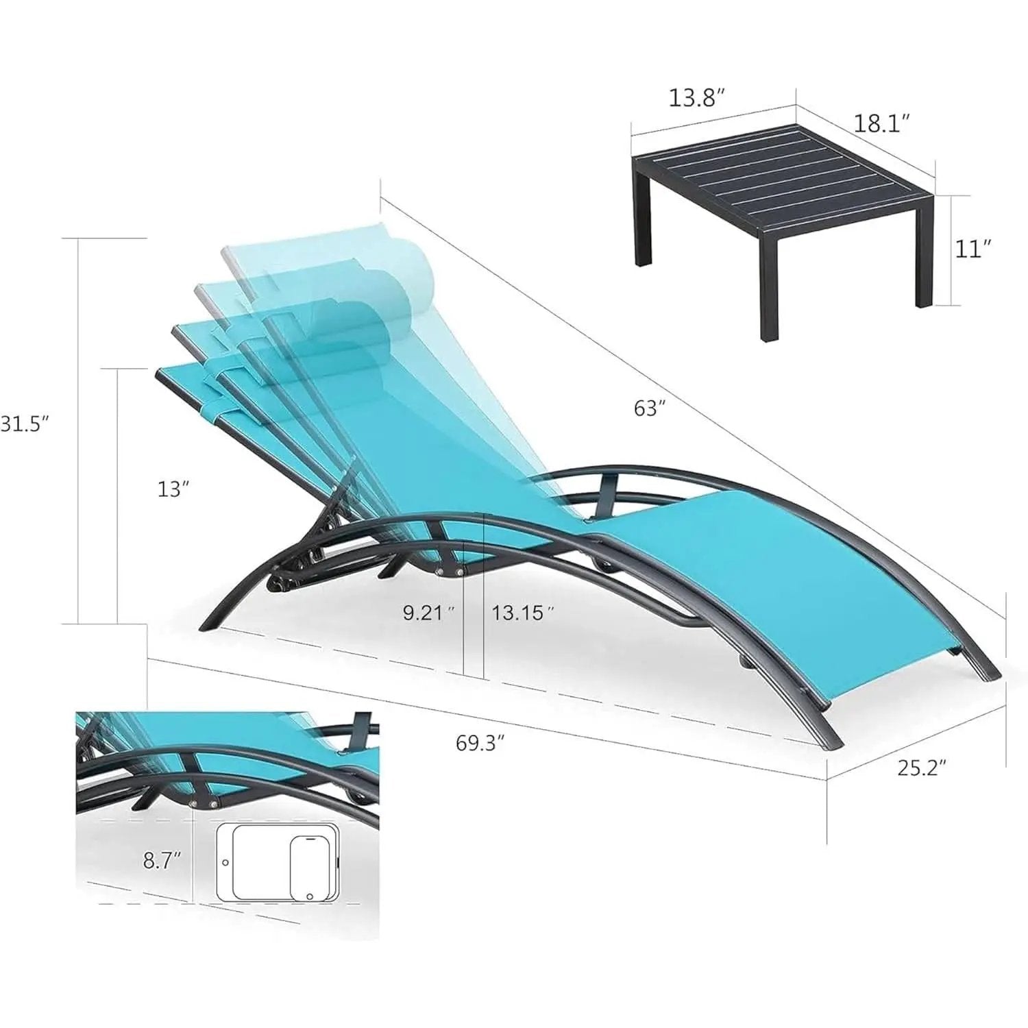 Patio Chaise Lounge Set With 4 Adjustable Recliners And 2 Side Tables from PriceLows™