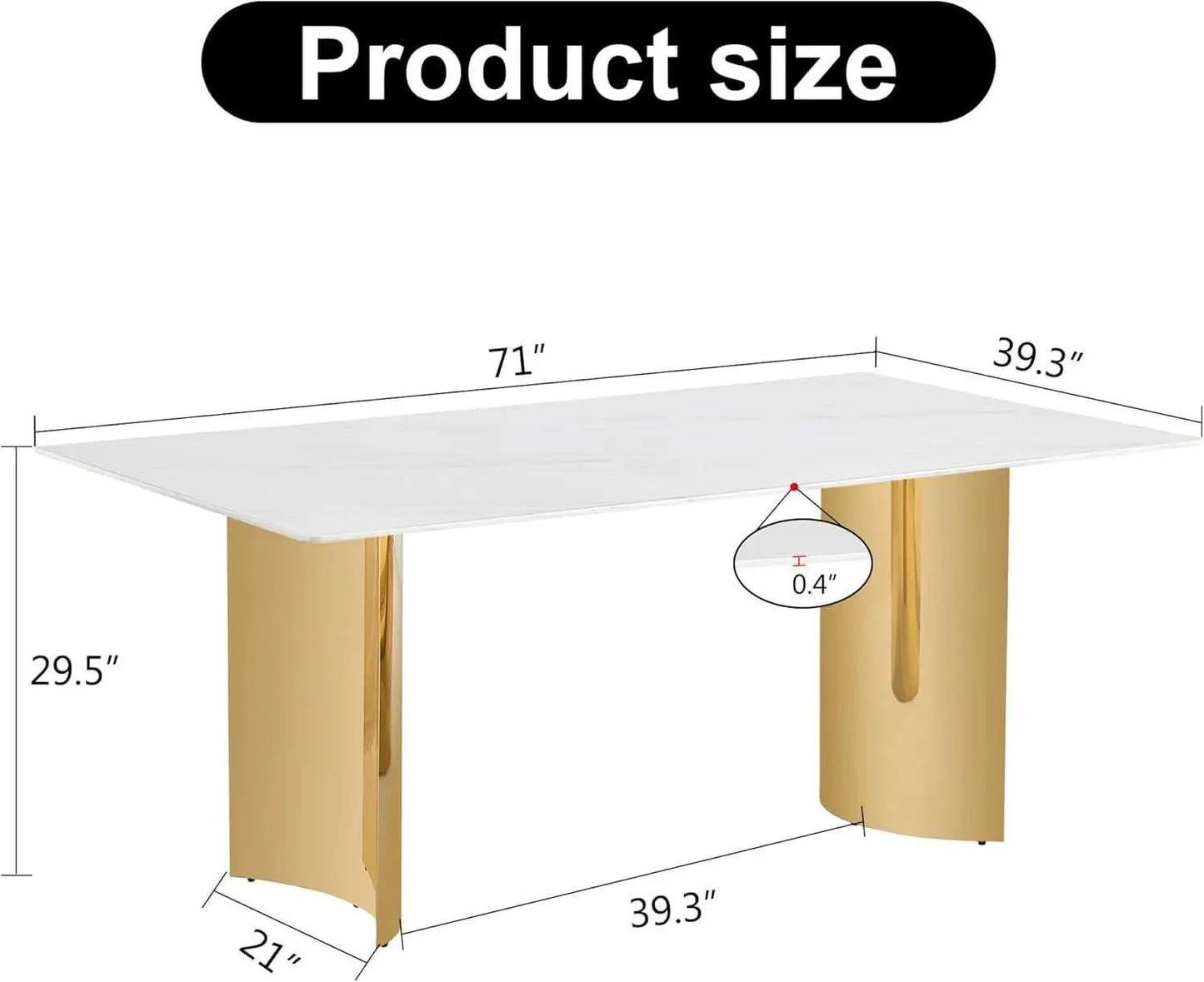 White Marble Dining Table 71 Inch Glass Top Gold Base from PriceLows™