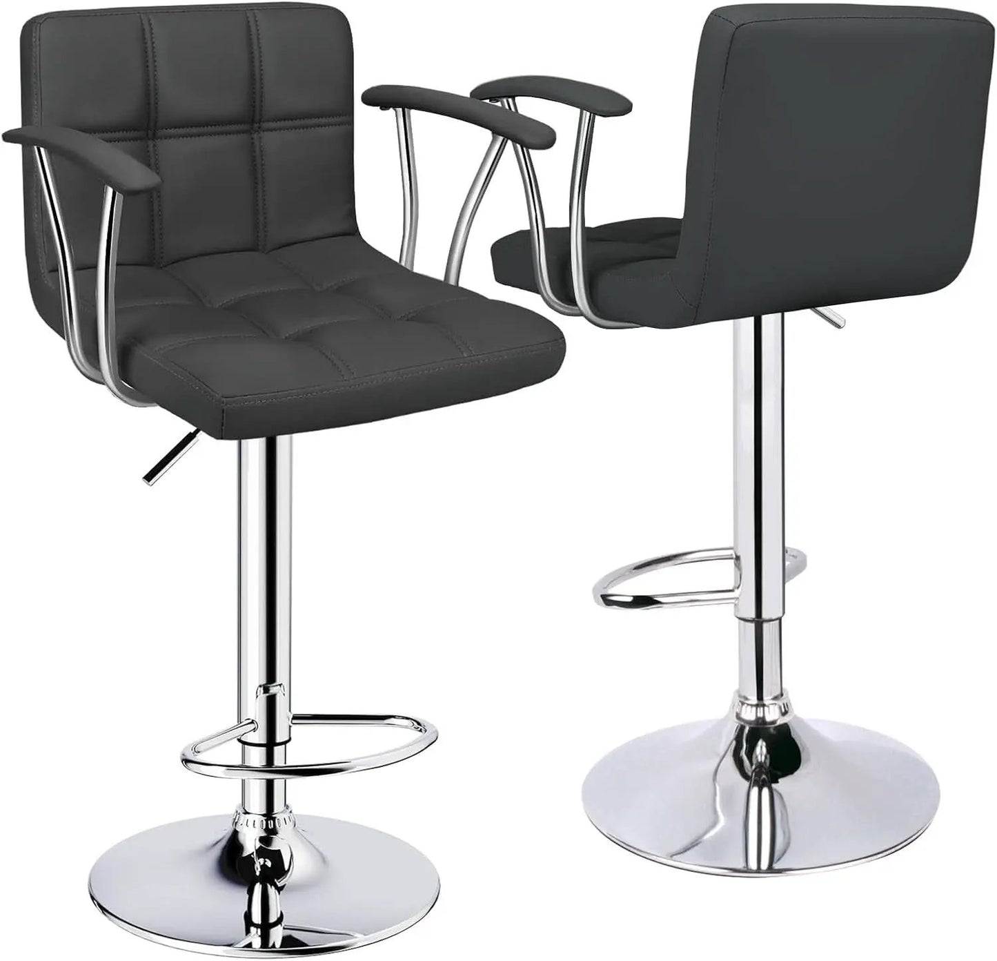 Two Adjustable Swivel Bar Stools With Back Grey PU Leather from PriceLows™