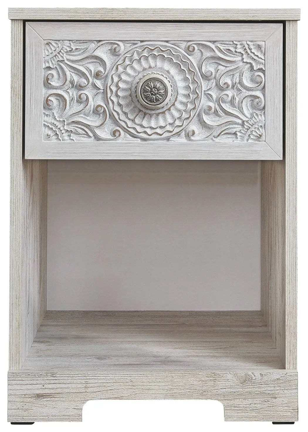 Paxberry One Drawer Night Stand Accent Nightstand | 15.79 x 16.34 x 22.09 in | Engineered Wood & Mdf | Whitewash
