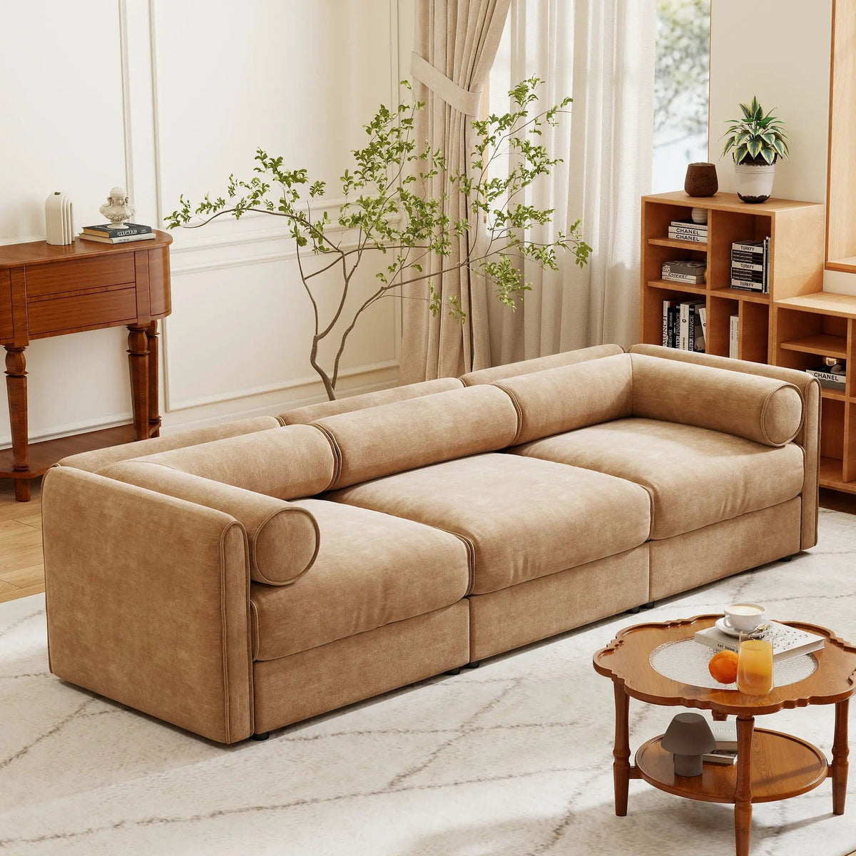 Stylish Sofa With Storage Seat And Cylindrical Backrest | Stationary Sofa | Living Room Furniture | Living Room
