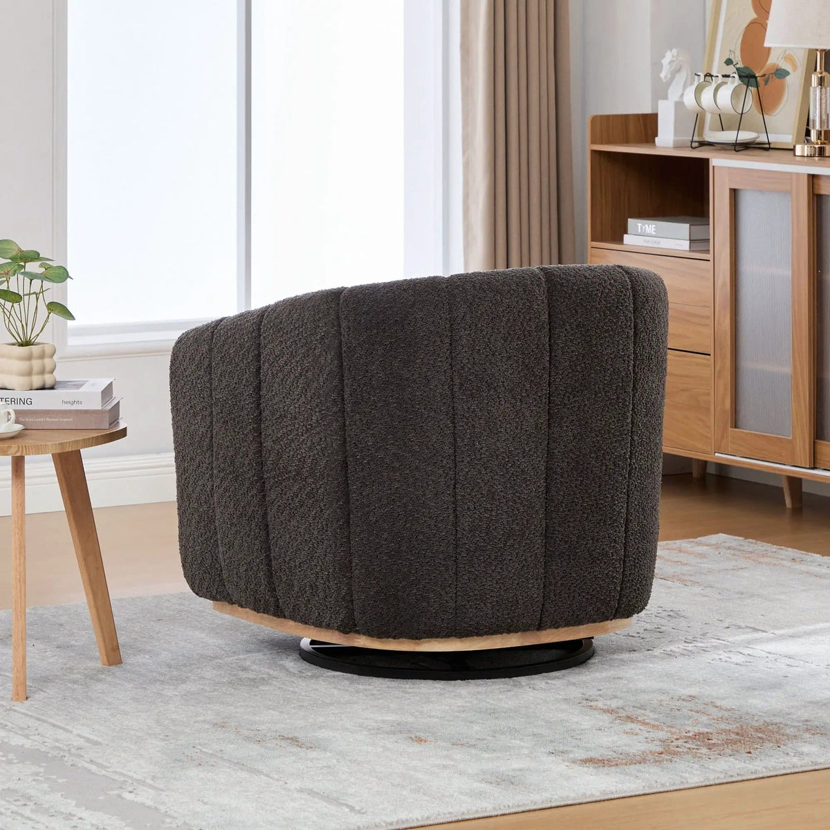 Swivel Upholstered Barrel Chair With Metal Base | Swivel Chair | Fabric & Iron | Home