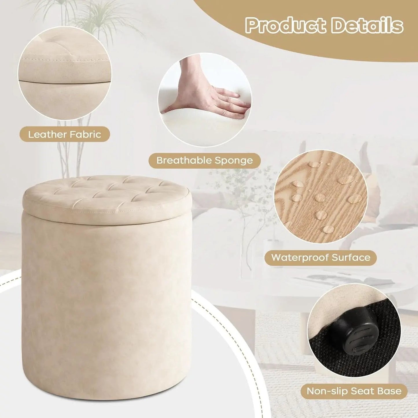 Premium Faux Leather Circular Ottoman With Storage from PriceLows™