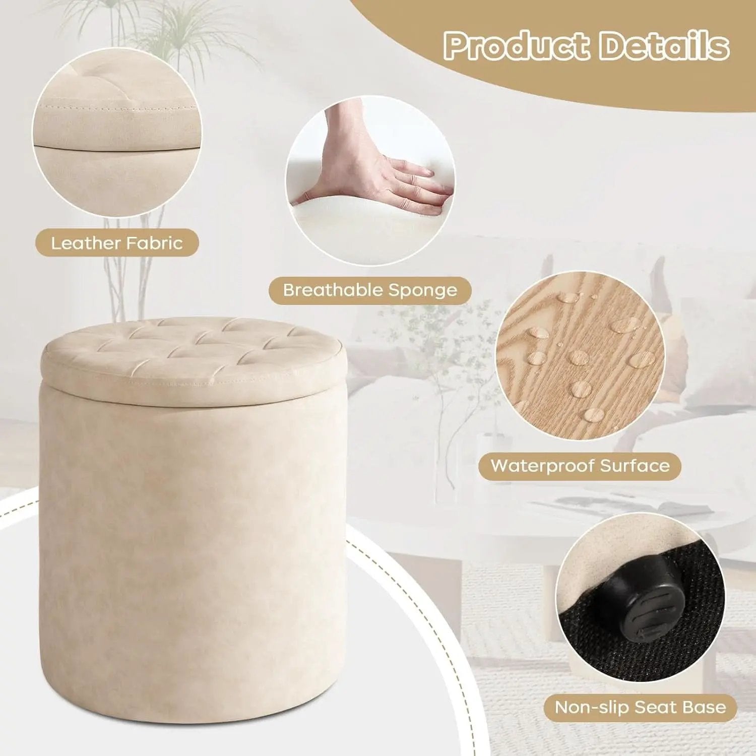 Premium Faux Leather Circular Ottoman With Storage from PriceLows™