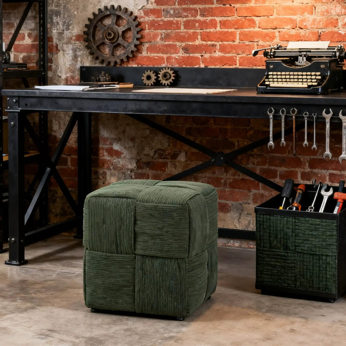Modern Ottoman Foot Rest | Woven Design | Engineered Wood Frame | 14.2 Inch Cube