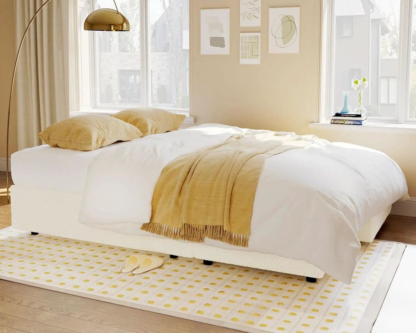 Sleeper Sofa Bed With Storage Chaise In White Boucle from PriceLows™