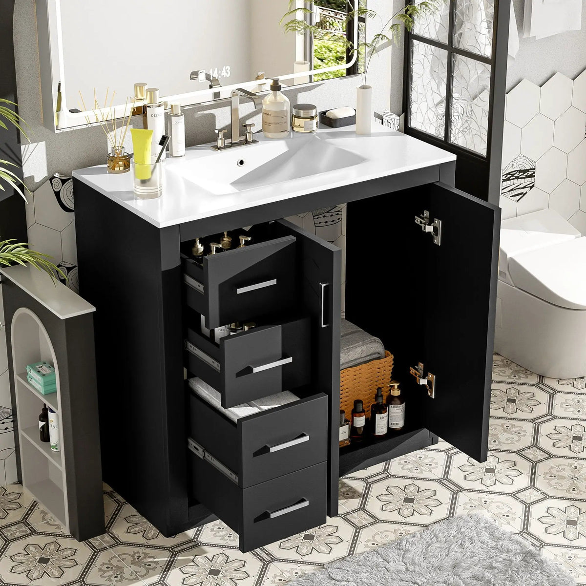 36 Inch Bathroom Vanity | Ceramic Sink Combo | 3 Drawers | Soft Closing Doors