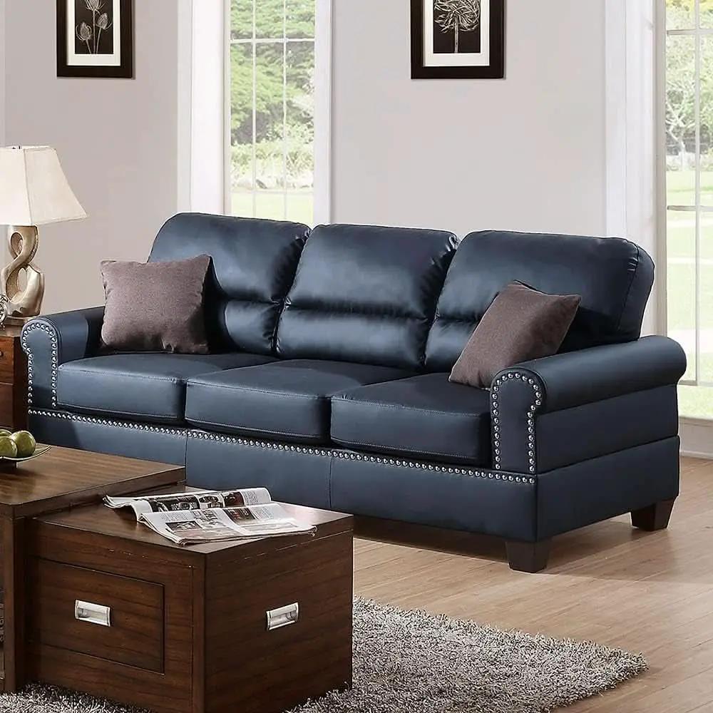 Bonded Leather 2 Piece Sofa And Loveseat Set Black from PriceLows™