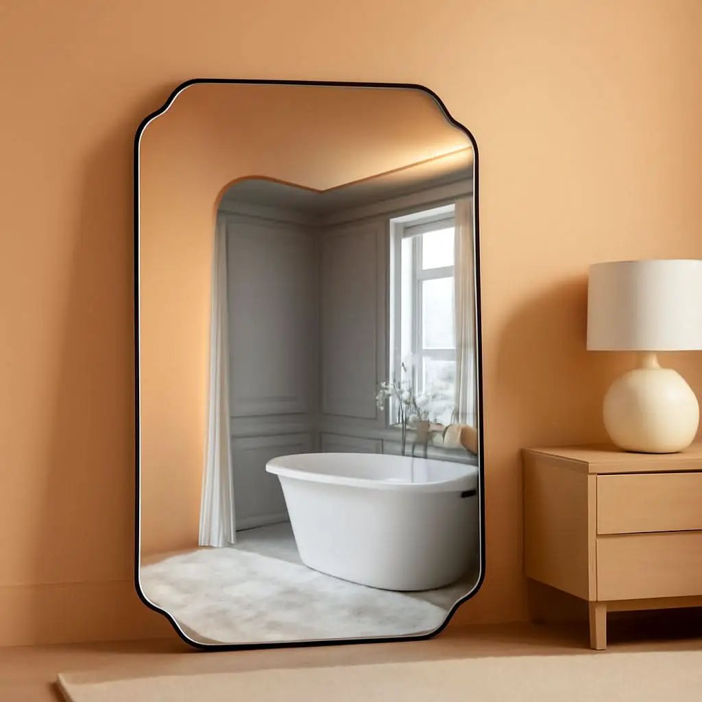 Black 22x30 Inch Scalloped Bathroom Mirror Stainless Frame from PriceLows™