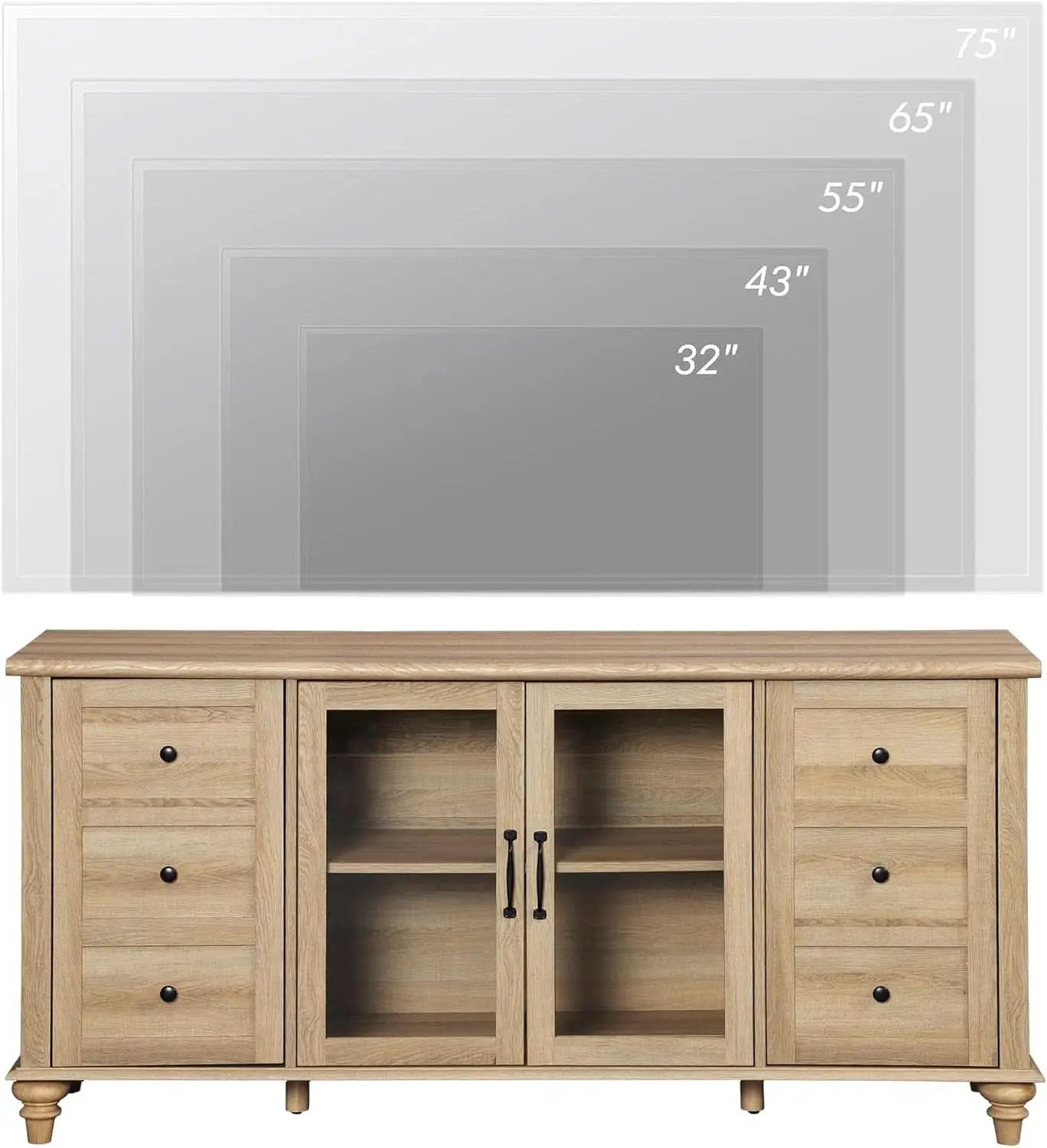 Oak Glass Door Farmhouse TV Stand For 75 Inch TVs Console from PriceLows™