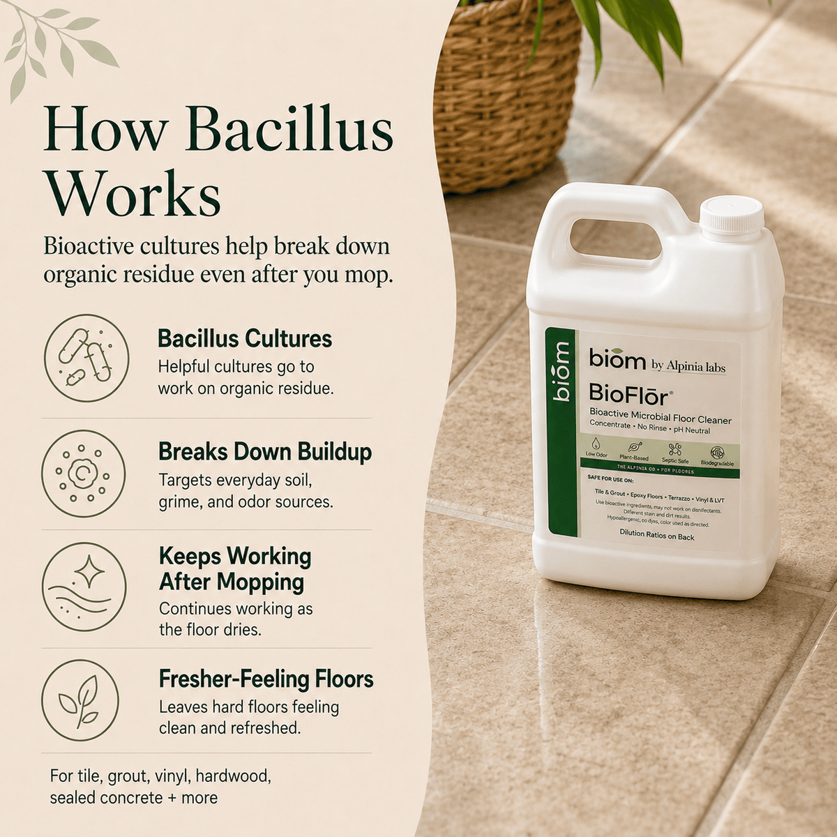 BioFlōr Bioactive Microbial Floor Cleaner Concentrate | 1 oz | Home Use | Home
