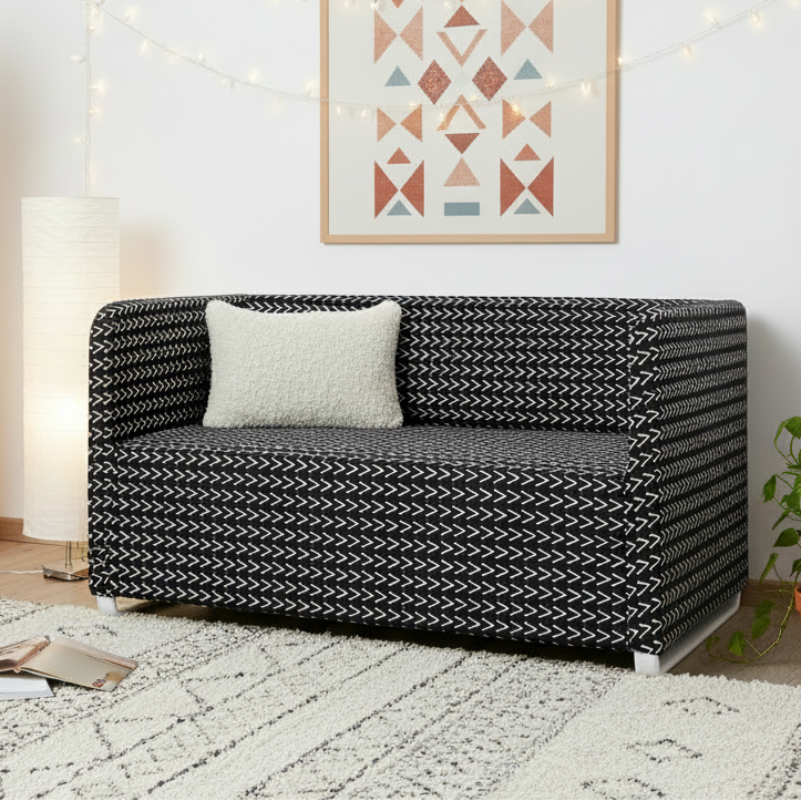 Black Boho Mudcloth Slipcover – Compatible with IKEA Knopparp Sofa (2-Seater or 3-Seater) from PriceLows™