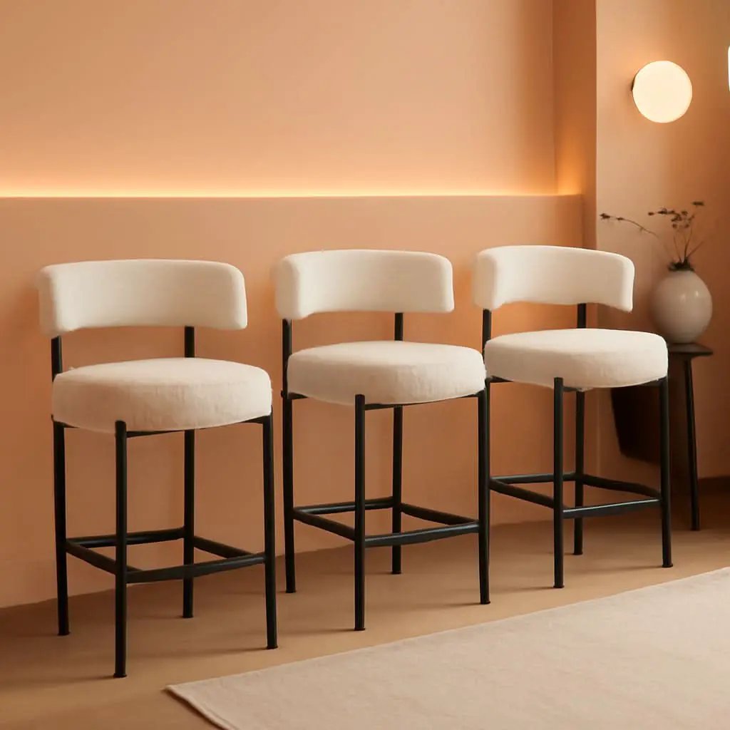 Boucle Bar Stools Set Of 3 24 Inch White Upholstered Counter Stools With Backs from PriceLows™