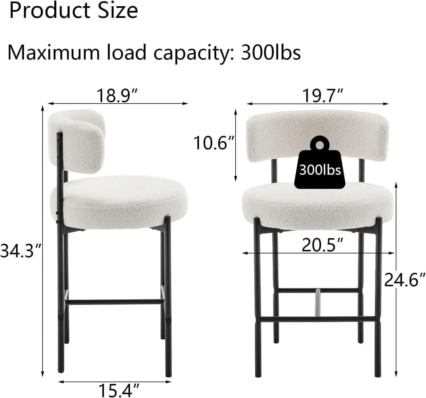 Boucle Bar Stools Set Of 3 24 Inch White Upholstered Counter Stools With Backs from PriceLows™
