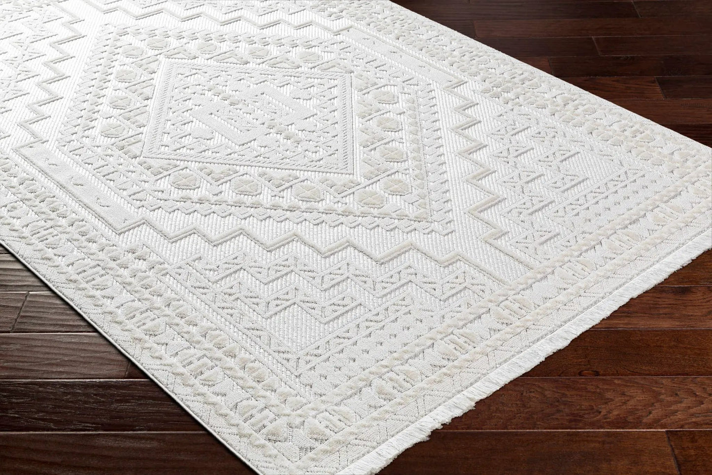 Alya White Fringe Rug from PriceLows™