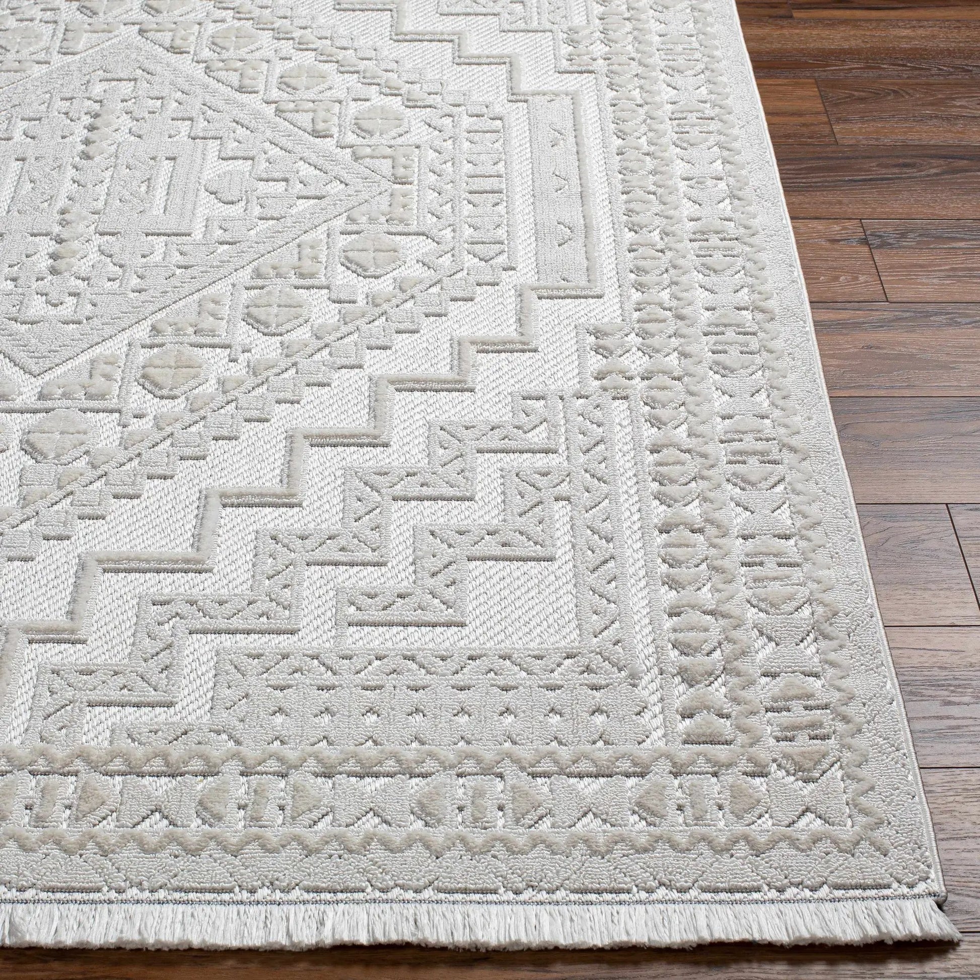 Alya White Fringe Rug from PriceLows™
