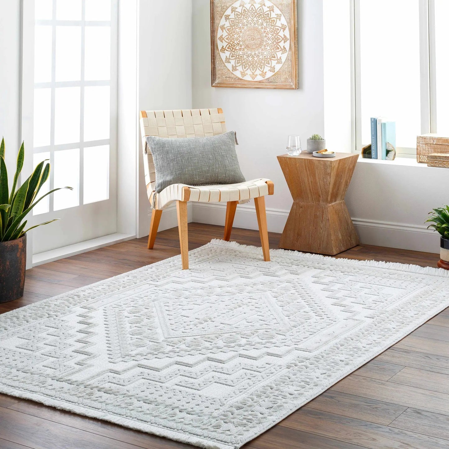 Alya White Fringe Rug from PriceLows™