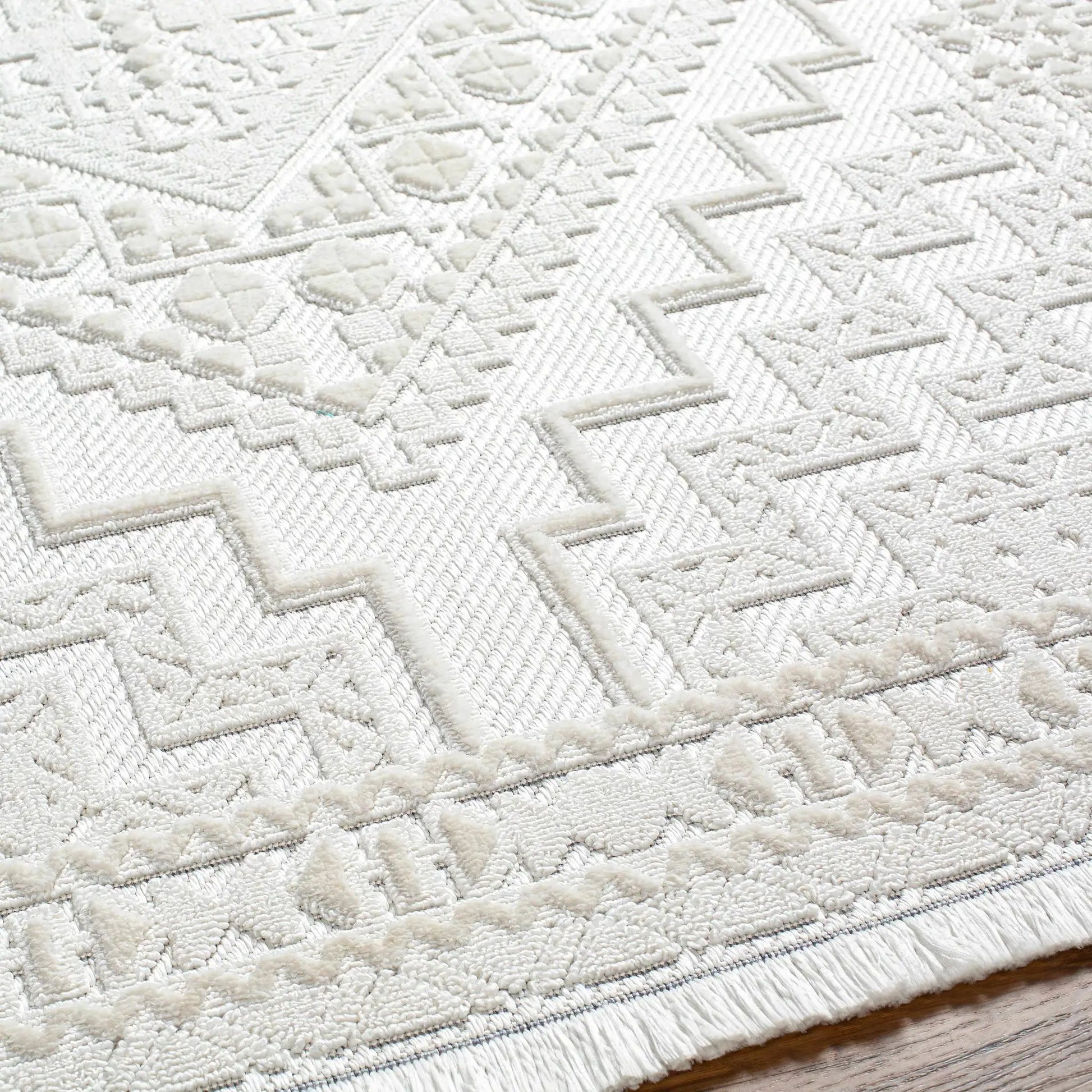 Alya White Fringe Rug from PriceLows™