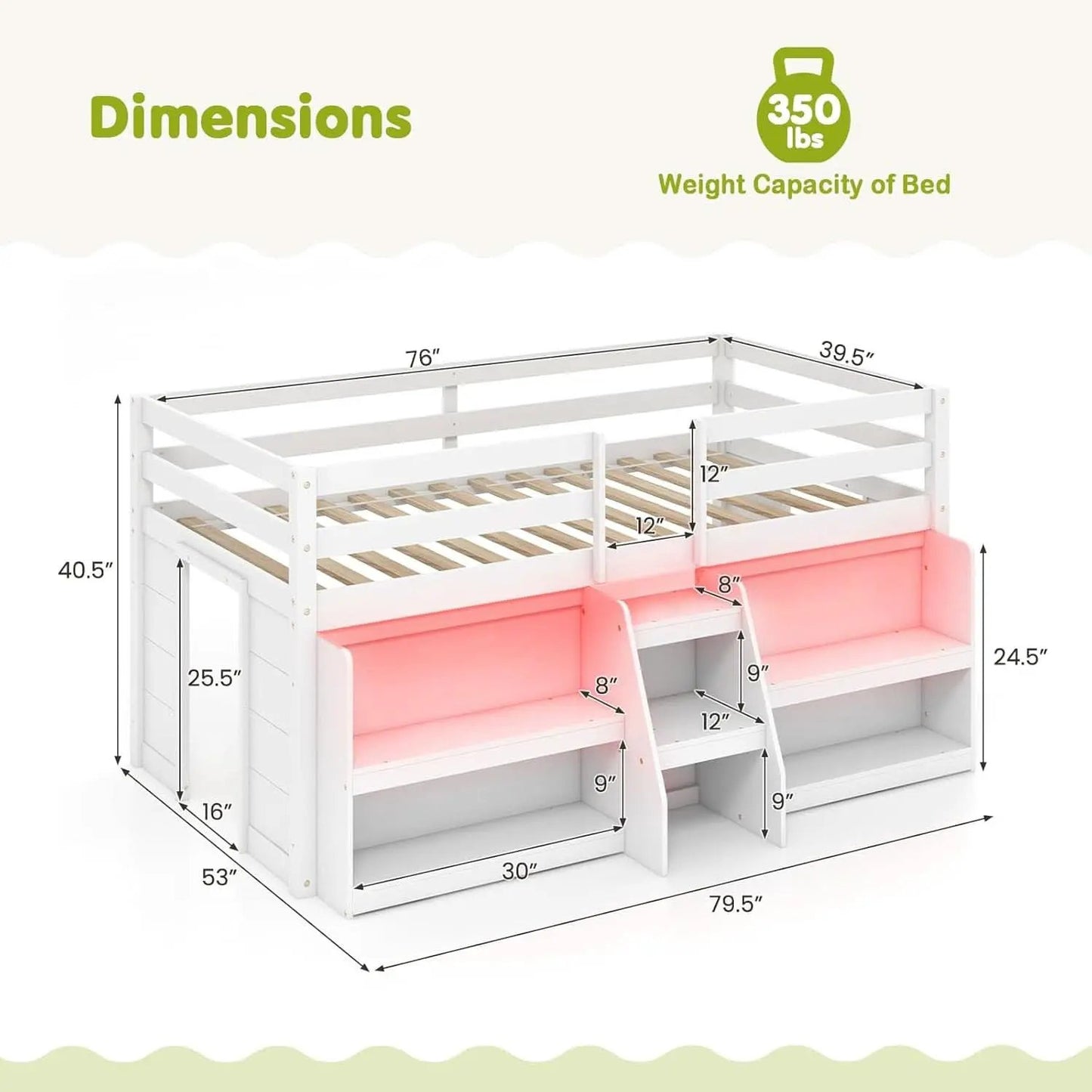 Twin Loft Bed With LED Lights And Durable Build Quality from PriceLows™