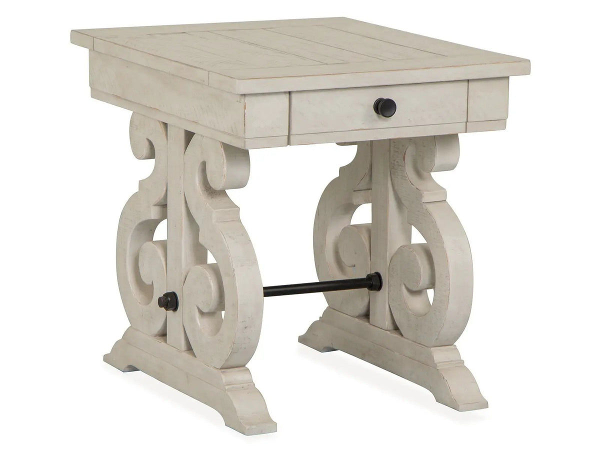 Bronwyn Rectangular End Table | Alabaster Finish | Pine Solids And Metal | 50 Lb Top Capacity