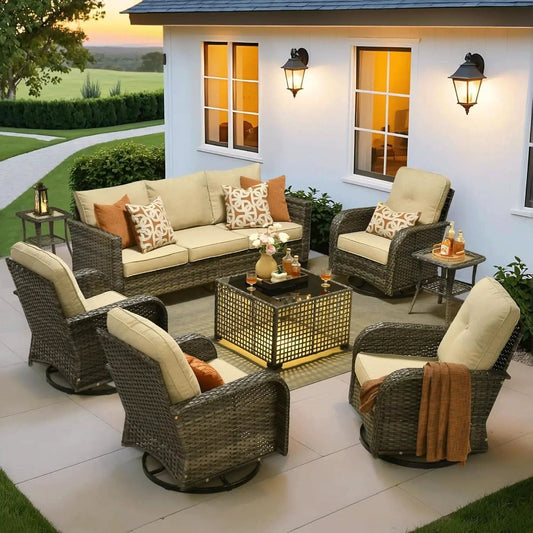 Modern Outdoor Wicker Furniture Set with Swivel Rocking Chairs from PriceLows™