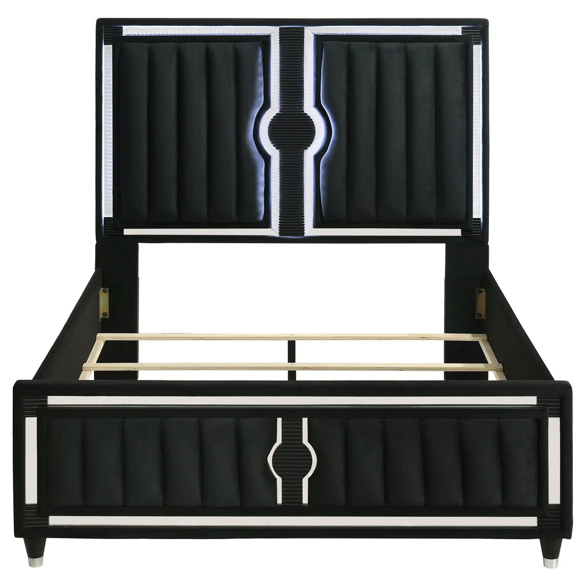 Ravenne Velvet Upholstered Queen LED Panel Bed | 63.25 x 89 x 61 in | Engineered Wood & Velvet | Black