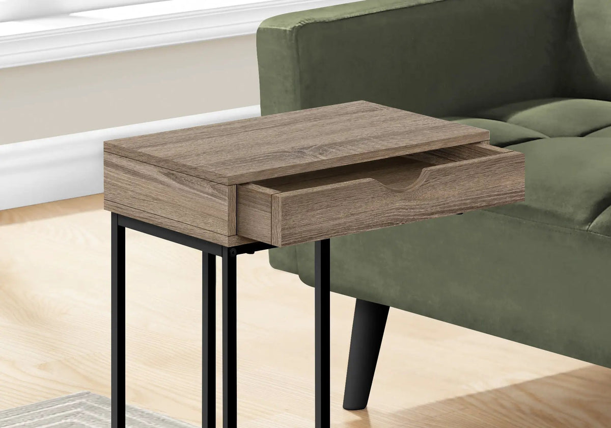 Versatile C-Shaped Accent Table | Pass-Through Drawer | Slide-Under Base | Contemporary Style