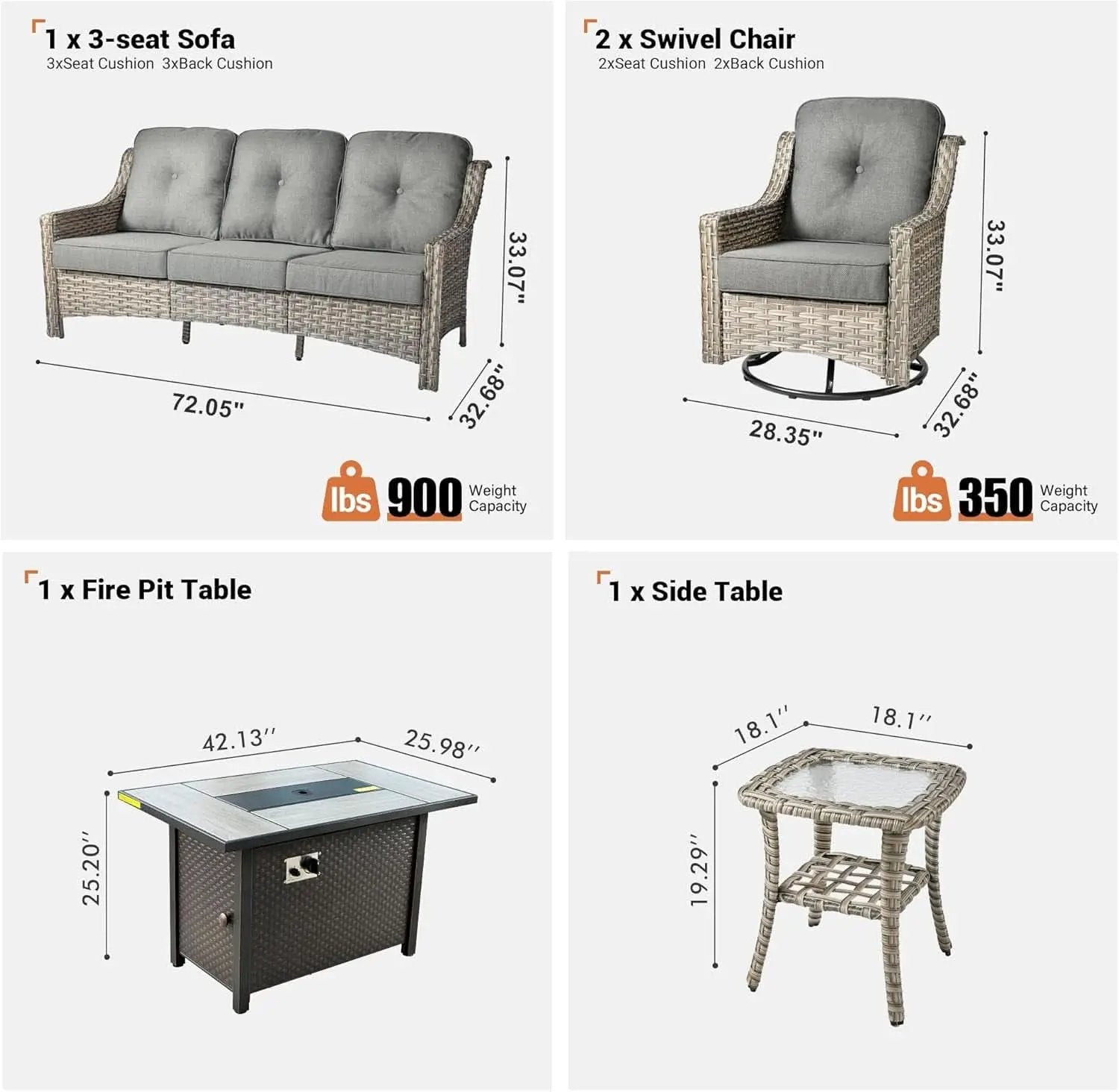 Outdoor 5 Piece Patio Set With Fire Pit Table Dark Grey from PriceLows™