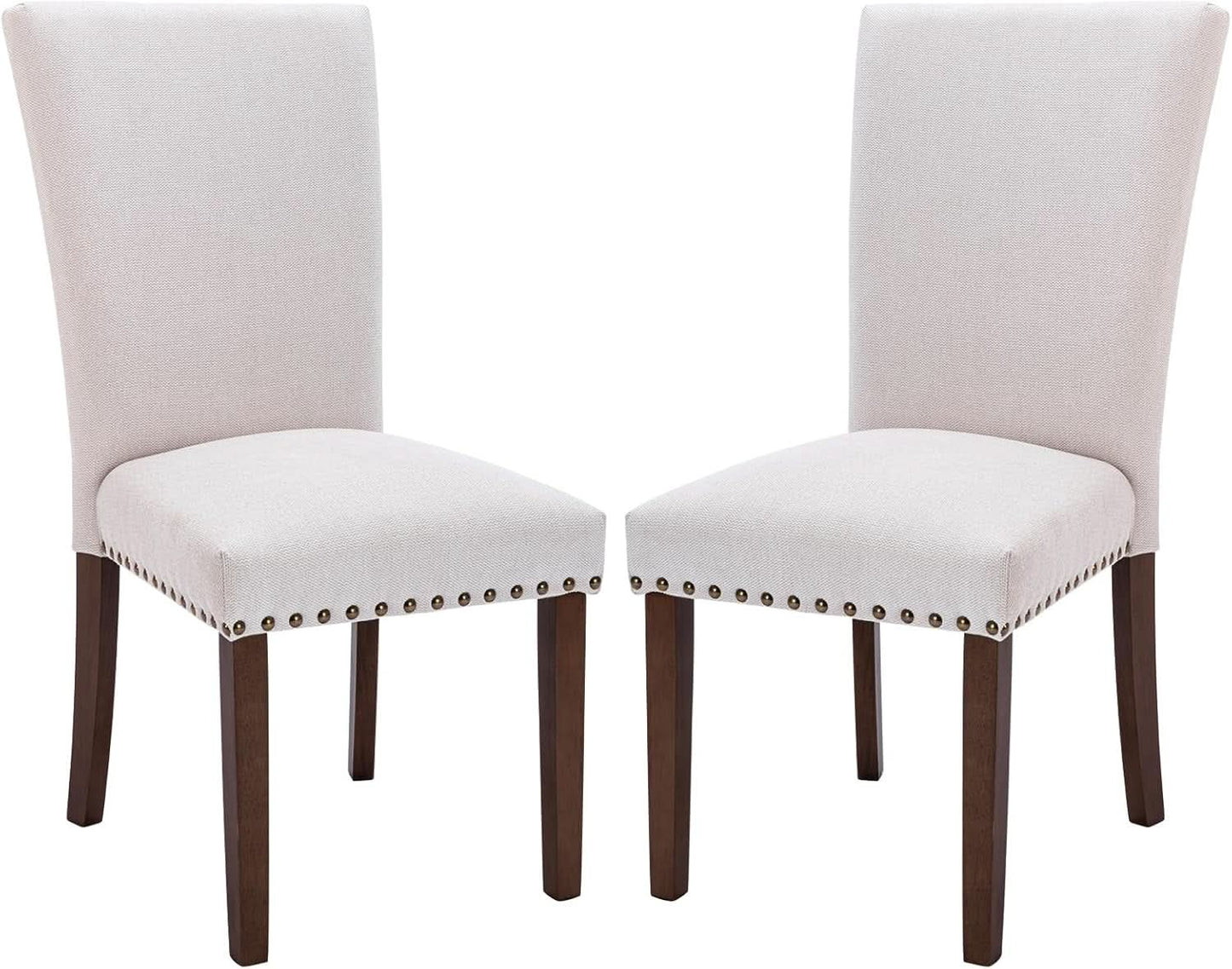 Beige Linen Upholstered High Back Counterheight Chairs from PriceLows™