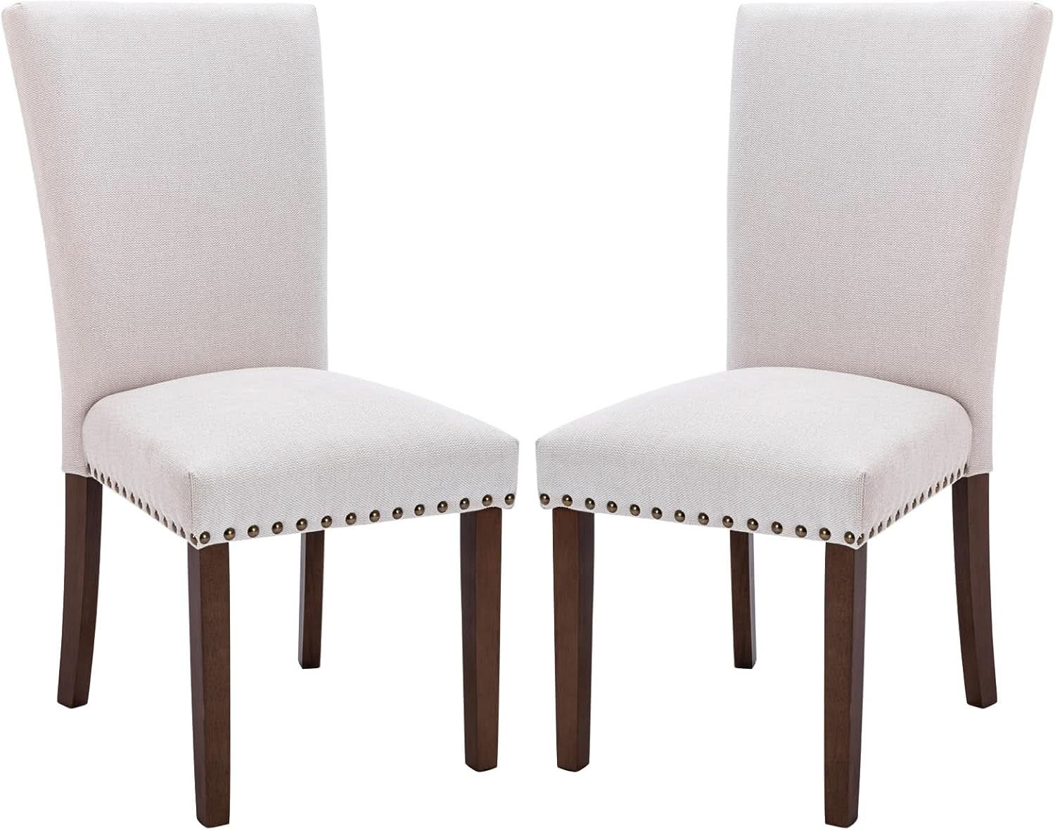 Beige Linen Upholstered High Back Counterheight Chairs from PriceLows™