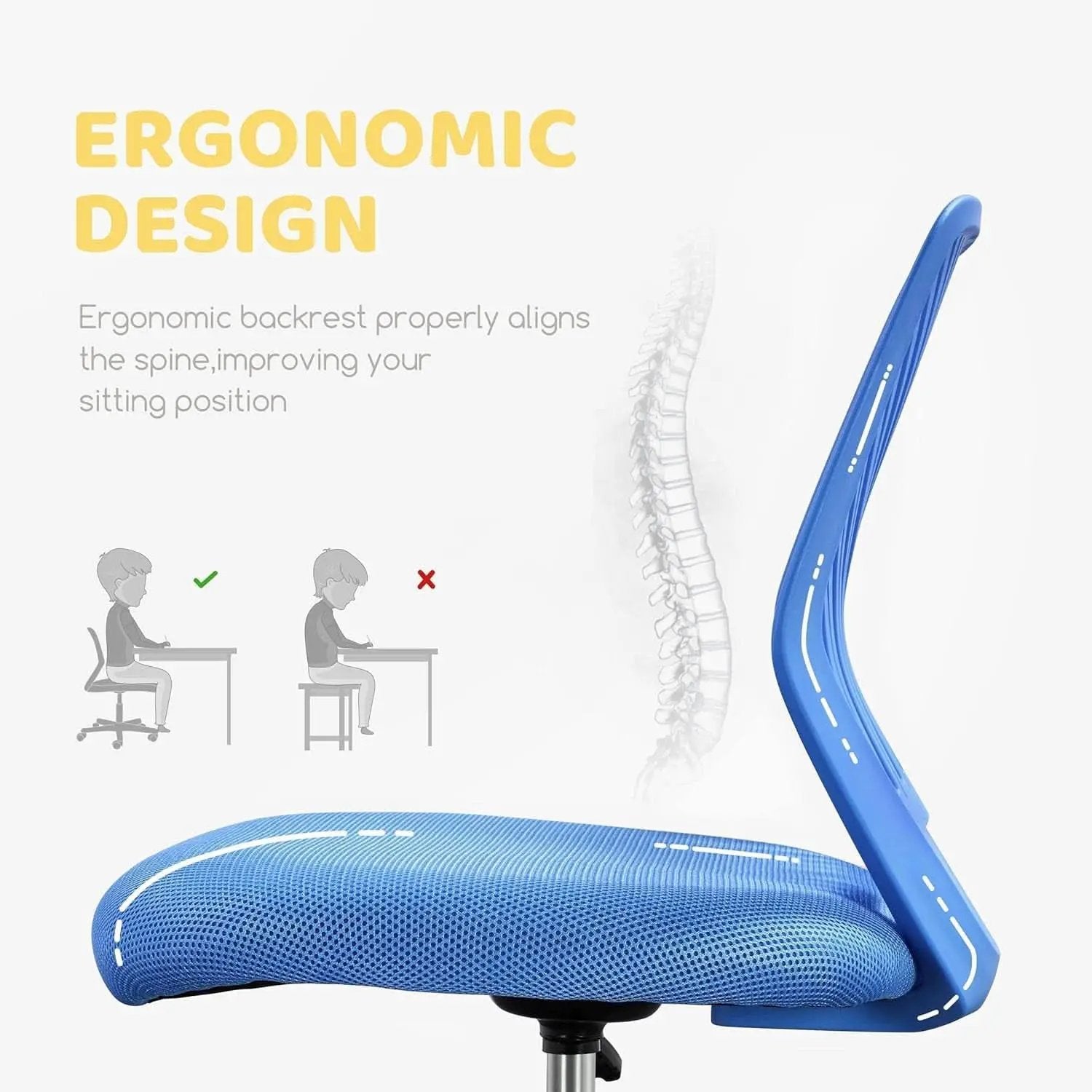 Blue Adjustable Student Desk Chair With Lumbar Support from PriceLows™