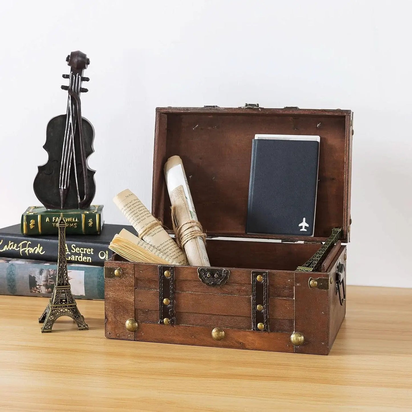 Wooden Treasure Chest 11x7x5.5 Hinged Lid Keepsakes from PriceLows™