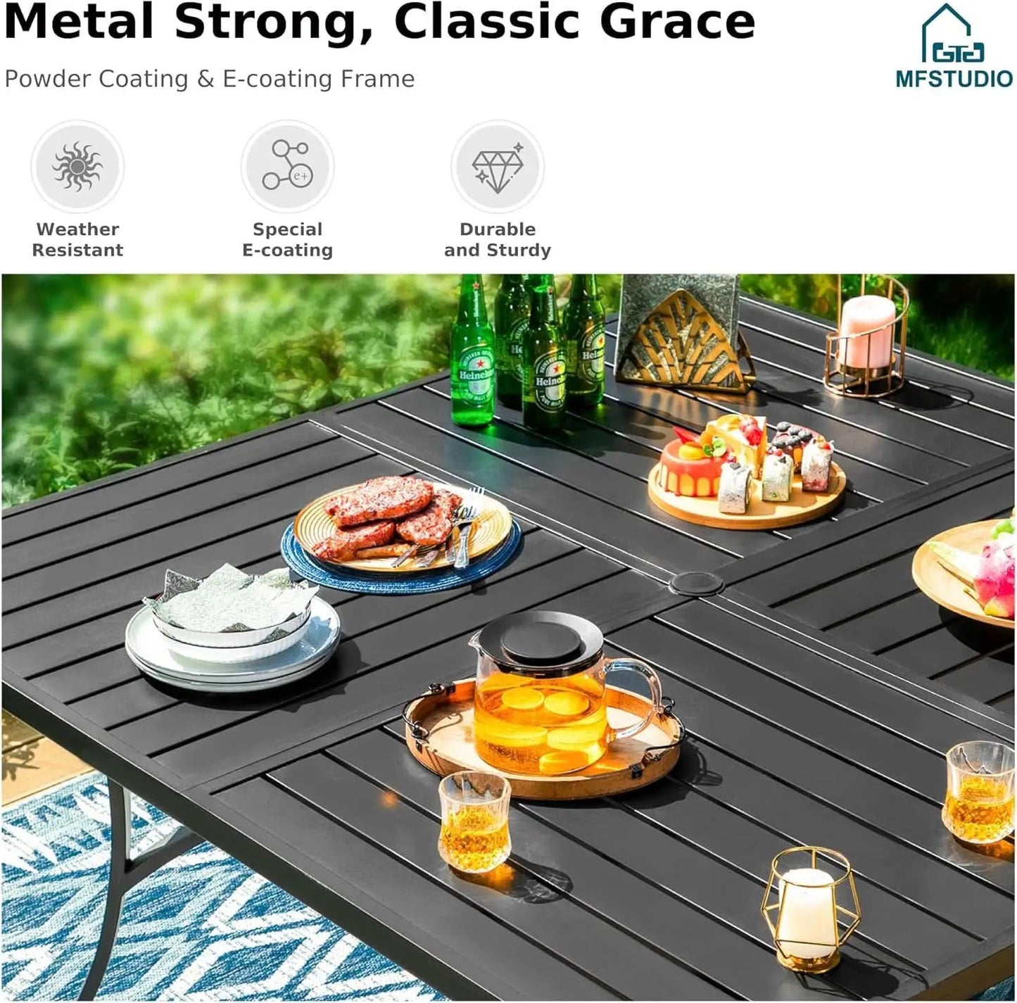 9 Piece Patio Dining Set 60 Inch Square Table Blue from PriceLows™