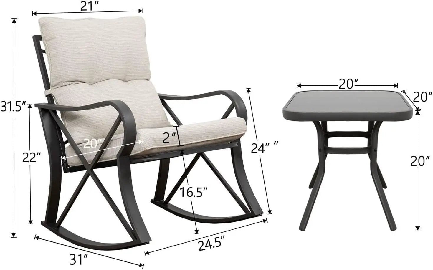 Three Piece Outdoor Bistro Set with Rocking Chairs from PriceLows™