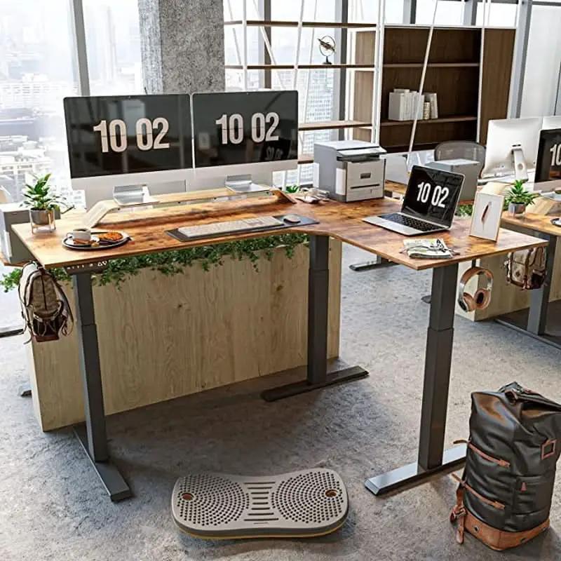 Electric Height Adjustable L Shaped Desk With File Cabinet from PriceLows™