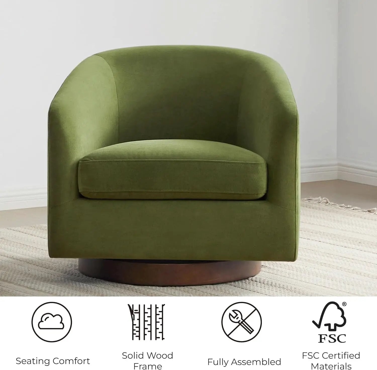 Forest Green Velvet Swivel Upholstered Armchair FSC from PriceLows™