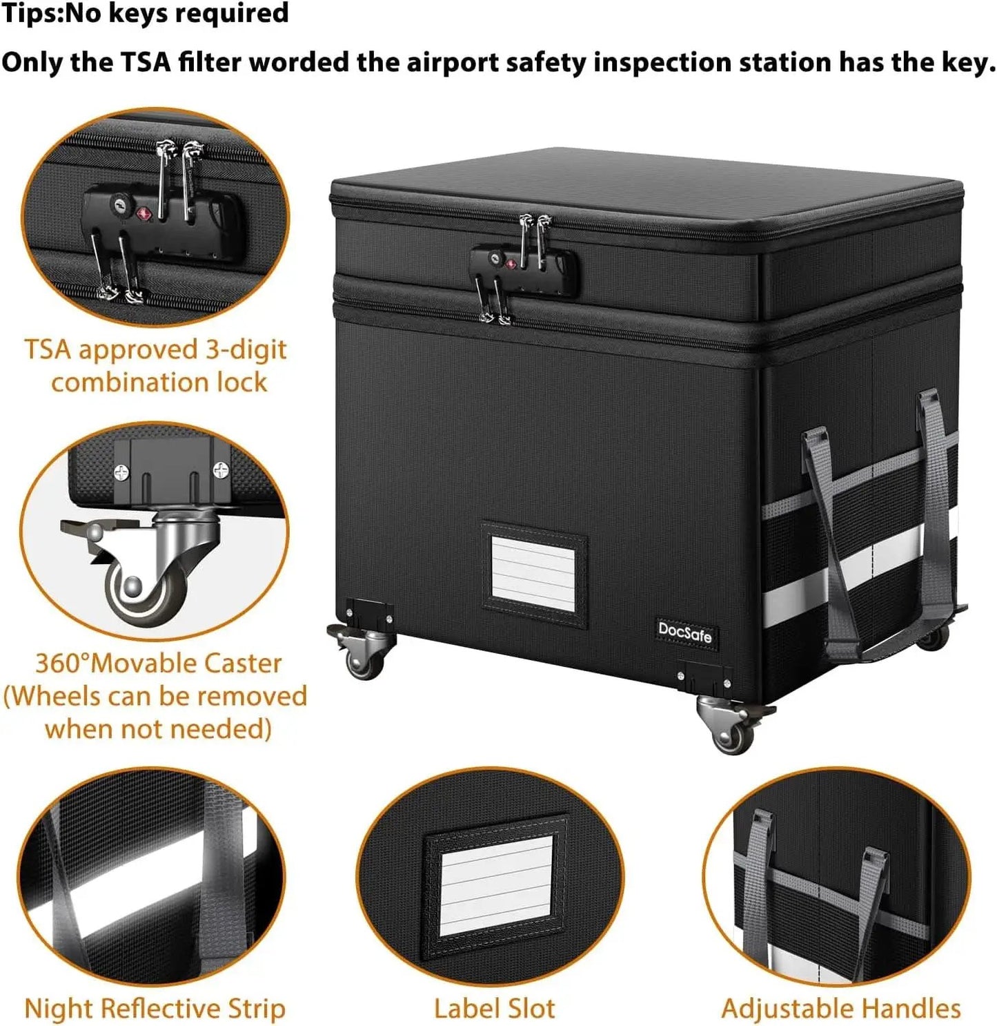 Fireproof File Box With Lock Wheels Rolling Portable from PriceLows™