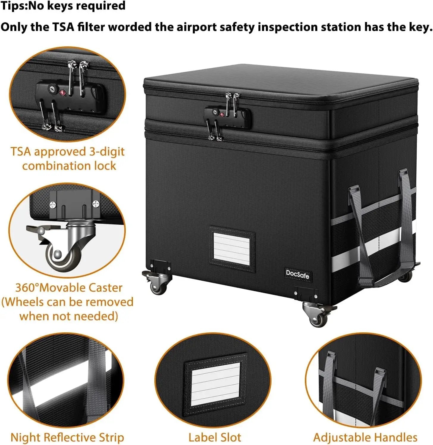 Fireproof File Box With Lock Wheels Rolling Portable from PriceLows™
