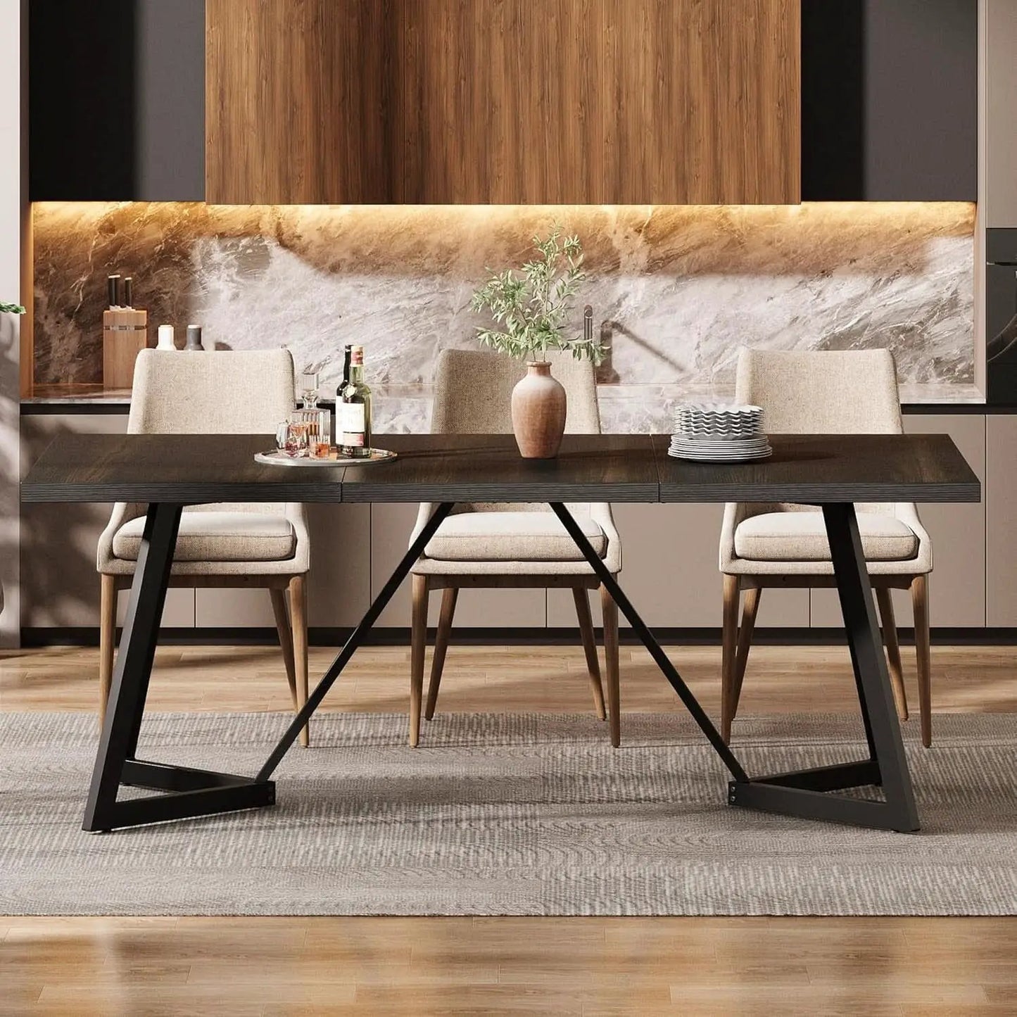 70.86 Inch Black Dining Table For 4 To 6 Family Room from PriceLows™