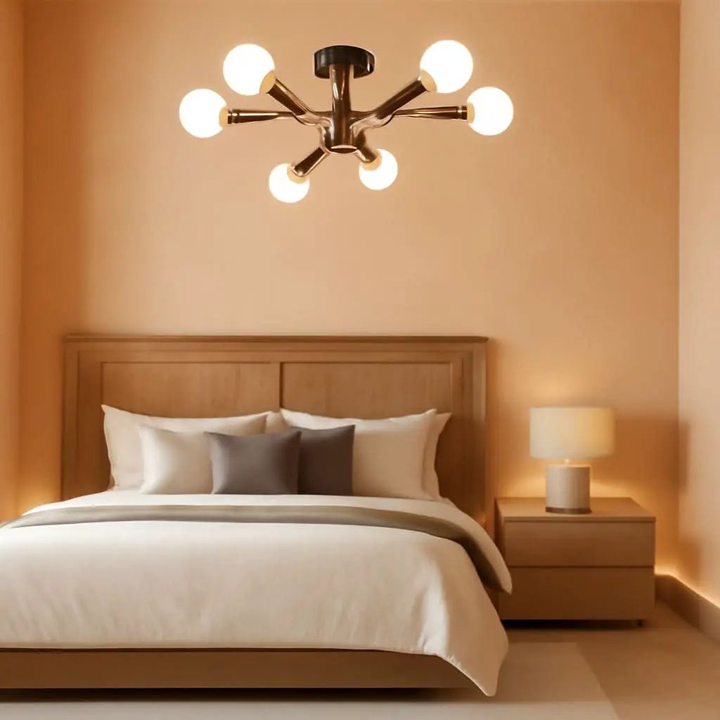 Modern Sputnik Chandelier 6 Light Black Gold Flush Mount from PriceLows™