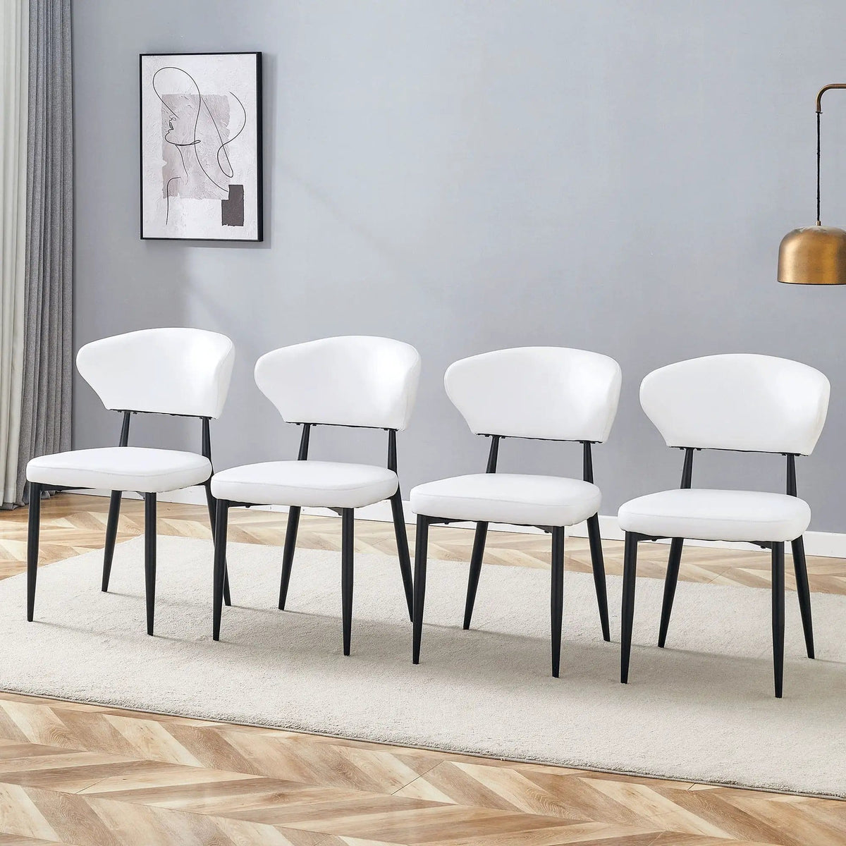 Minimalist Ergonomic Dining Chair With Curved Backres (Set of 4) | 2 Pieces | Metal | Dining Room