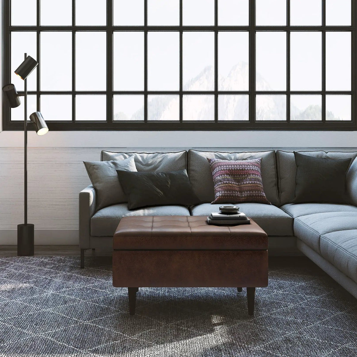 Shay Large Square Storage Ottoman | Coffee Table Design | Hydraulic Lift-Up Lid | Mid-Century Style